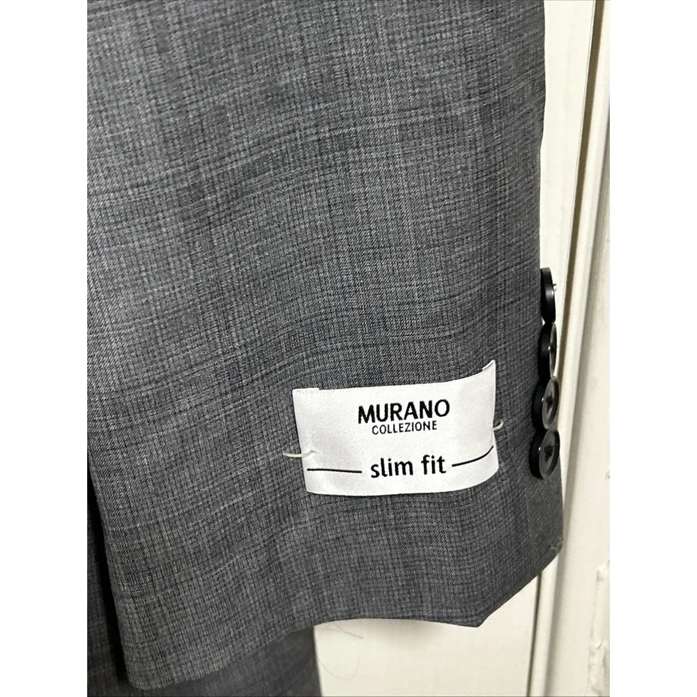 NEW Murano Collezione Slim Fit 2 Piece Gray Wool Suit 36R
